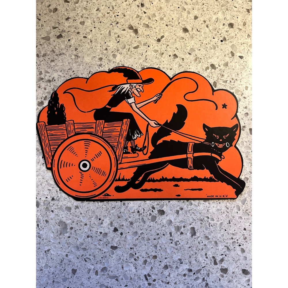 Beistle 2012 Halloween Witch in Cart Pulled by Black Cat Cutout Decoration USA